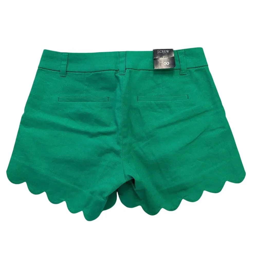 J Crew Green Linen Scalloped Shorts - Picture 3 of 7